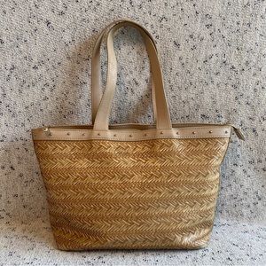 C Brand Tan Woven Style Leather Studded Purse